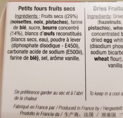 Petits fours aux fruits secs ingredients label