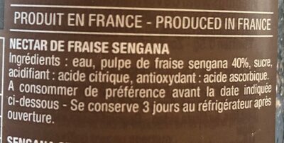 Nectar fraise sengana ingredients label