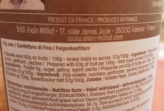 Confiture de figue ingredients label