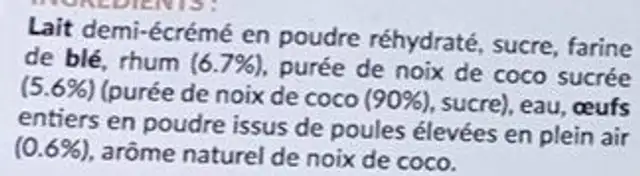 8 Canelés au Rhum et à la Noix de Coco ingredients label