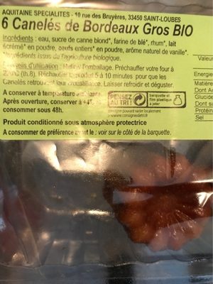 6 cannelés de Bordeaux Gros BIO