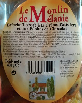 Brioche tressée à la crème pâtissière pépites chocolat ingredients label