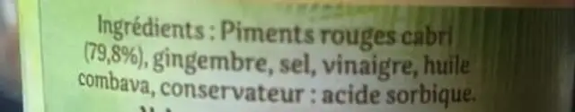 Pate de piment rouge cabris ingredients label