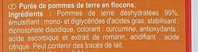 Puree ingredients label