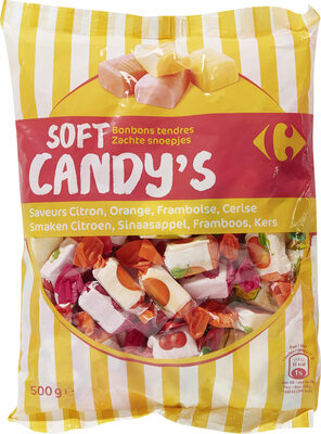 Bonbons tendres gout fruits, citron orange framboise cerise