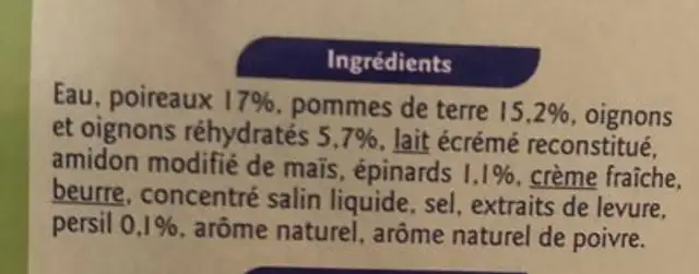 Brick 2X300ML Veloute Poireau PDT Grand Jury ingredients label
