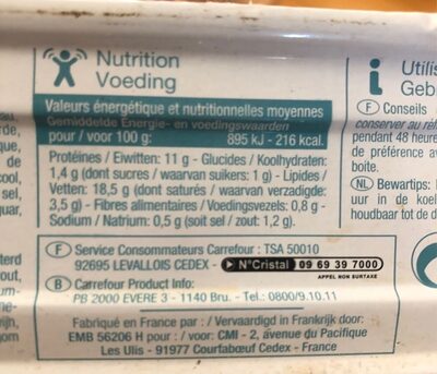 Filets de maquereaux sauce moutarde nutrition facts table