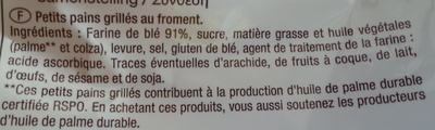 Petits pains grillés au froment ingredients label
