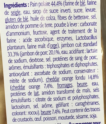 Sandwich Jambon Cheddar Pain Suédois ingredients label