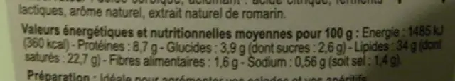 Salade & Apéritif nutrition facts table