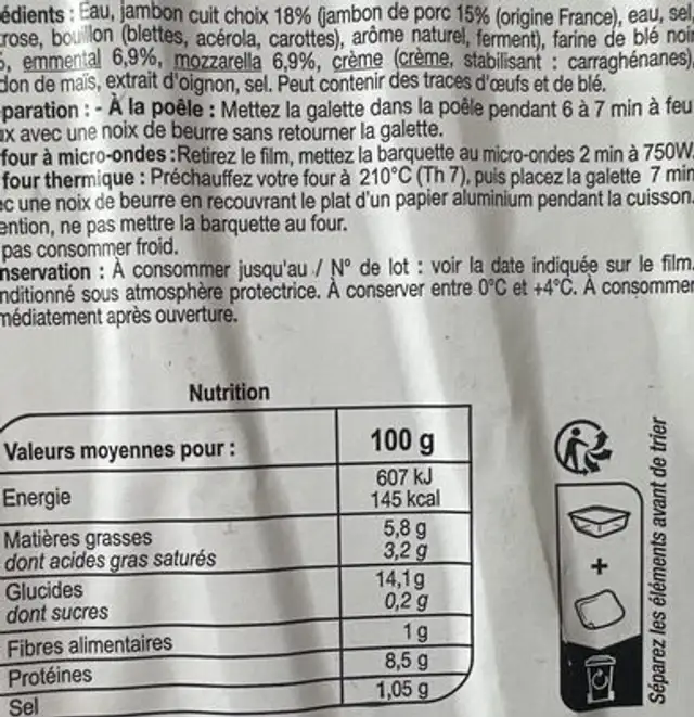 Unknown nutrition facts table