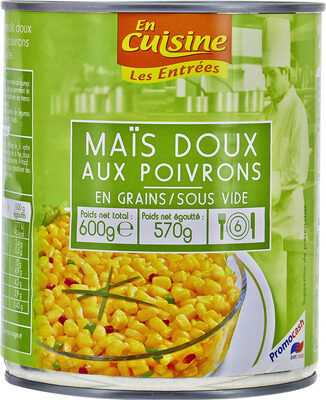 Maïs doux en grains aux poivrons front packaging