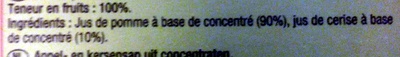 Jus pomme Cerise ingredients label