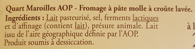 Quart de Maroilles AOP ingredients label