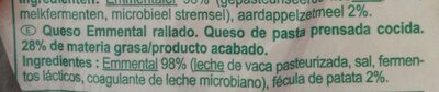 Emmental Râpé ingredients label