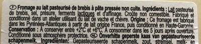 Tomme de Brebis ingredients label