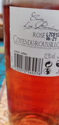 Côtes du Roussillon ingredients label