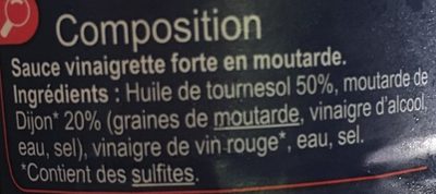 Sauce vinaigrette forte en moutarde ingredients label