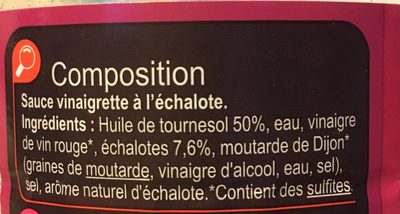 Sauce vinaigrette à l’échalote ingredients label