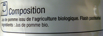 100% pur jus Pomme ingredients label