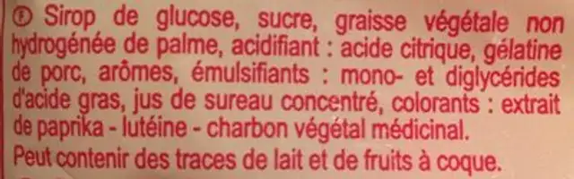 Fruit' z bonbons tendres ingredients label
