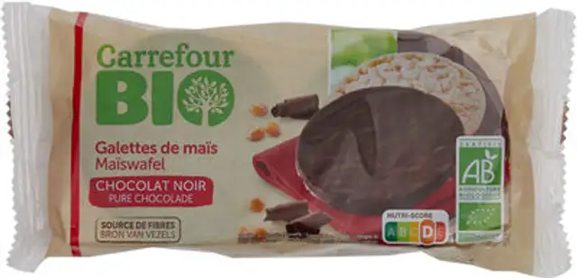 Carrefour Bio Corn Wafers With Dark Chocolate front packaging