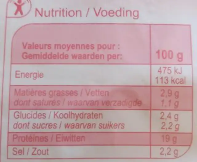 Jambon cuit choix nutrition facts table