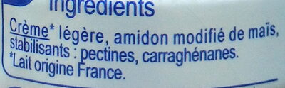 Crème légère semi-épaisse ingredients label