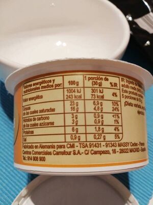 Mousse con queso nueces nutrition facts table