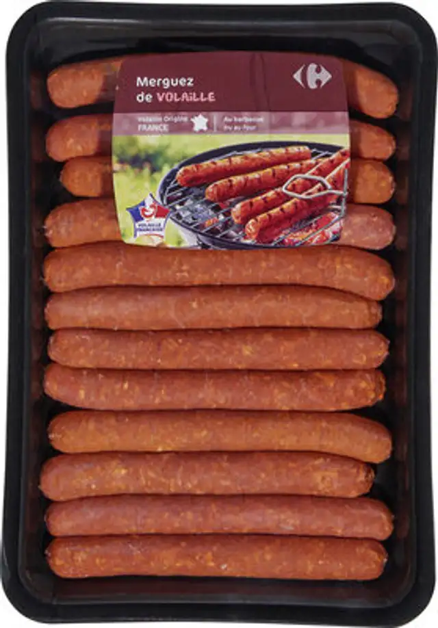 Saucisses de volaille front packaging