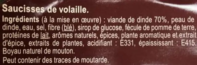 Saucisses de volaille ingredients label