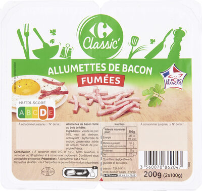 Allumettes de Bacon Fumées front packaging