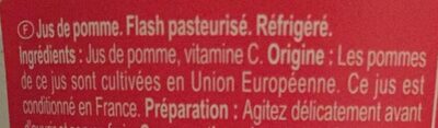 Pomme 100% Pur Jus ingredients label