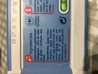 Queso de untar ingredients label