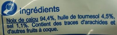 Noix de Cajou grillées salées ingredients label