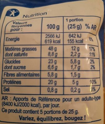 Noix de Cajou grillées salées nutrition facts table