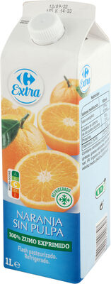 Zumo de naranja exprimido sin pulpa