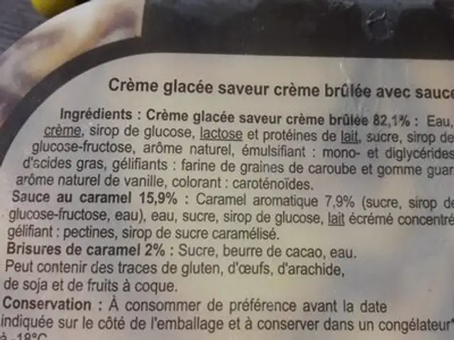 Glace saveur crème brûlée ingredients label