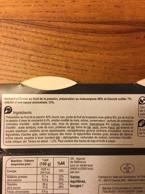 Tiramisu au fruit de la Passion ingredients label