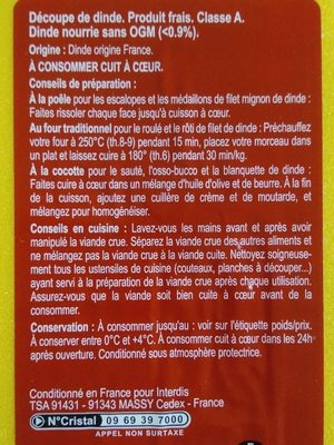 Escalopes de dindes ingredients label