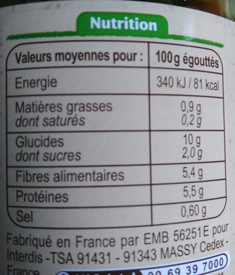 Petits pois nutrition facts table