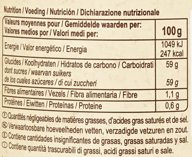 Confiture extra abricots nutrition facts table