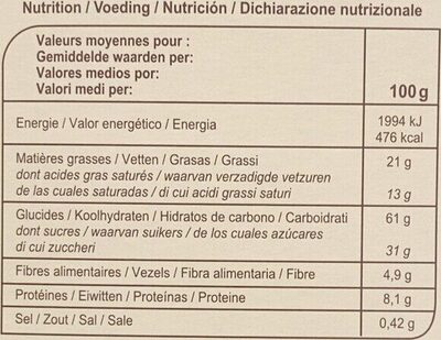Cookies pépites de chocolat et quinoa nutrition facts table