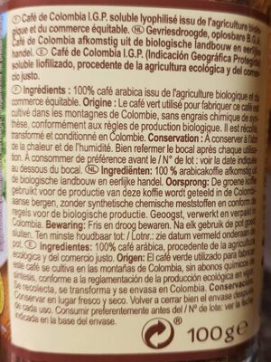 Café Soluble pur Arabica nutrition facts table