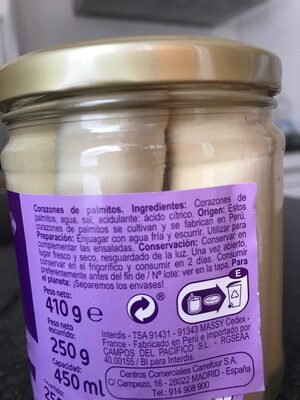 Cœurs de palmiers ingredients label