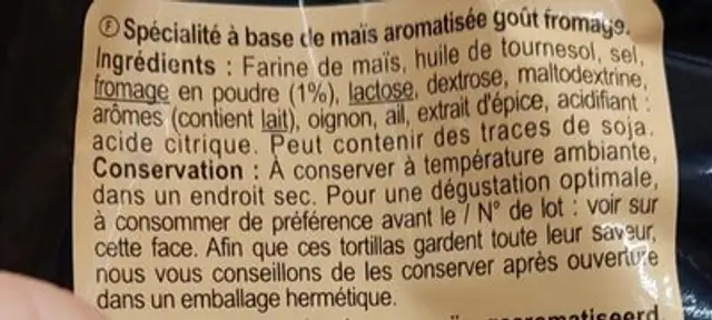 Tortillas chips ingredients label