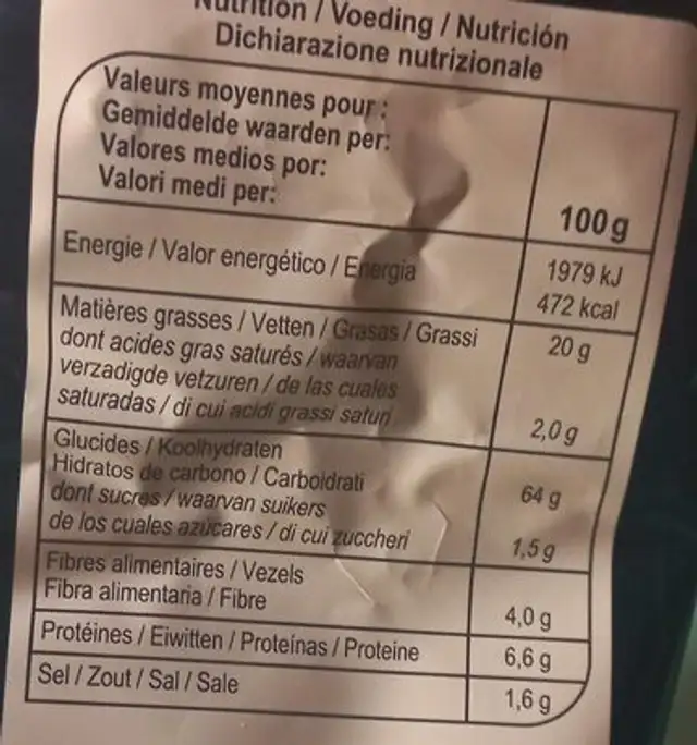 Tortillas chips nutrition facts table