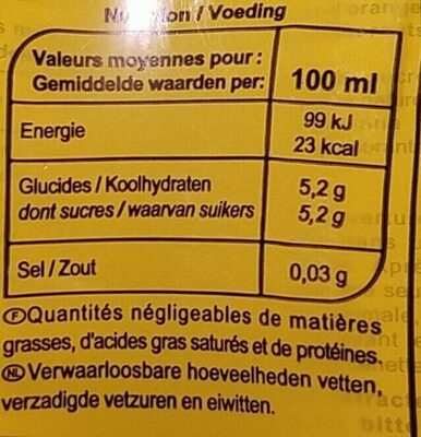 Fresh TONIC nutrition facts table