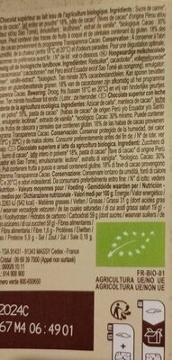 Chocolat au lait nutrition facts table