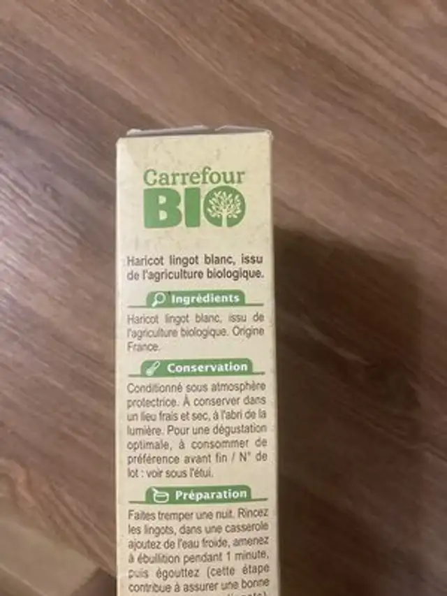 Haricots lingots blancs ingredients label